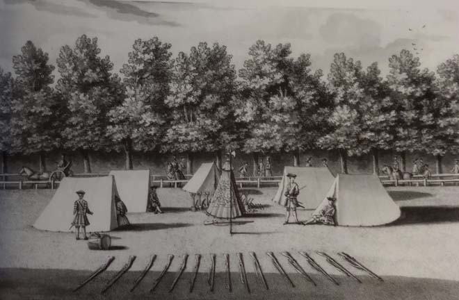 Fig. 5  An East View of the Quarter Guard on Hampton Court Green, Bernard Lens III,1773. Yale Centre for British Art, Paul Mellon Collection.