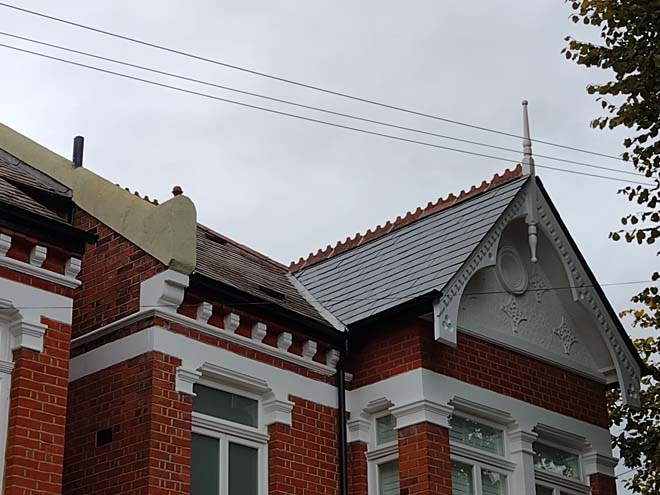 Fig. 70: Artificial slate has a different appearance to the original roof finish